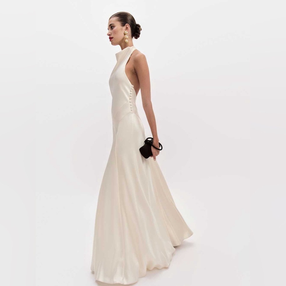 Reformation Roy Satin Dress Fior Di Latte